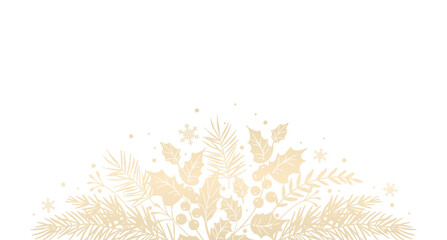 Naklejka premium Winter golden floral frame. Border. Luxury Christmas pattern with fir branches and holly leaves. Vector illustration with elegant hand drawn winter botanical decorative elements