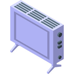 Isometric Pastel Purple Electric Radiator Heater With Two Legs And Controls On Transparent Background For Home Heating And Climate Control