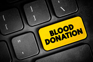 Fototapeta premium Blood Donation is a voluntary procedure that can help save lives, text button on keyboard, concept background