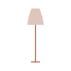 Floor lamp with shade. Modern minimalist style lampshade for interior decoration. Home indoor light decor, standing illumination. Tall luminaire. Flat vector illustration isolated on white background.