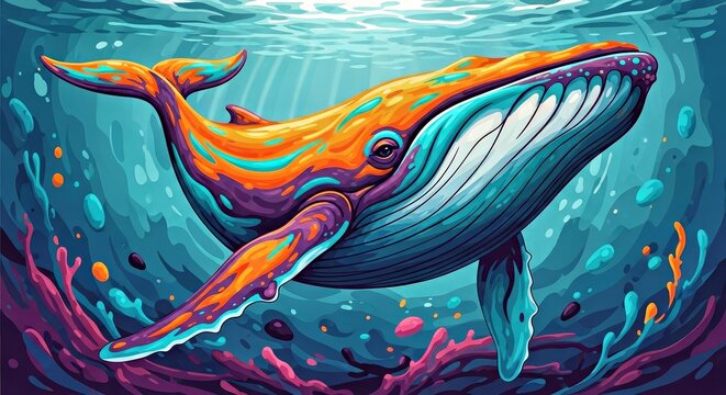 Digital Illustration of a Whale in Abstract Colors Artistic Marine Wildlife