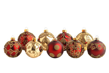 red and gold christmas ornaments collection, festive bauble set isolated on white