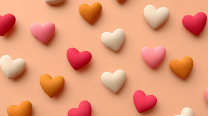 Obraz premium Groovy Retro Repeat, valentine: Lovely hearts create cheerful backdrop, soft and inviting, with pastel shades evoking playful, tender feeling