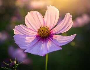 Obraz premium tiny morning blooming flower in the garden close up capture of a blossoming cosmos