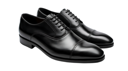 Classic black leather oxford dress shoes for men isolated on transparent background