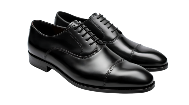 Classic black leather oxford dress shoes for men isolated on transparent background