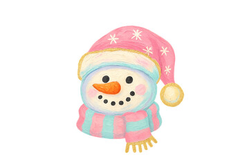 Watercolor snowman with pink hat and scarf illustration Sublimation Design