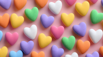 Groovy Retro Repeat, valentine: Colorful heart evokes pure joy, repeating pattern on soft pink creates loving and festive vibes