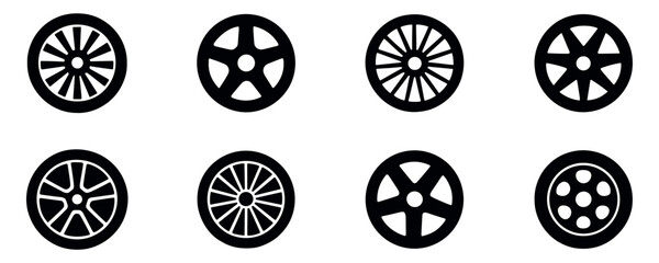 Car wheel icon set. Car rims icon. Auto tire collection. Car tyre set. Vector Illustration. EPS 10 © Yana