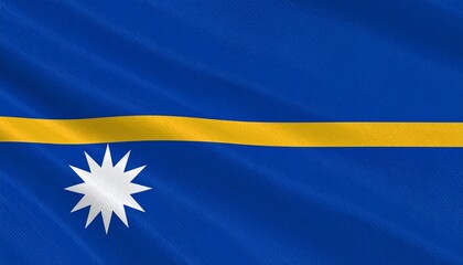Nauru flag with deep blue field, yellow equator stripe, and white twelve-pointed star below.