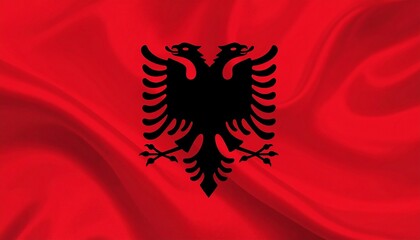 Albania flag with red background and black double-headed eagle, symbolizing bravery and sovereignty.