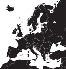 Obraz premium Detailed map of europe with country borders on transparent background