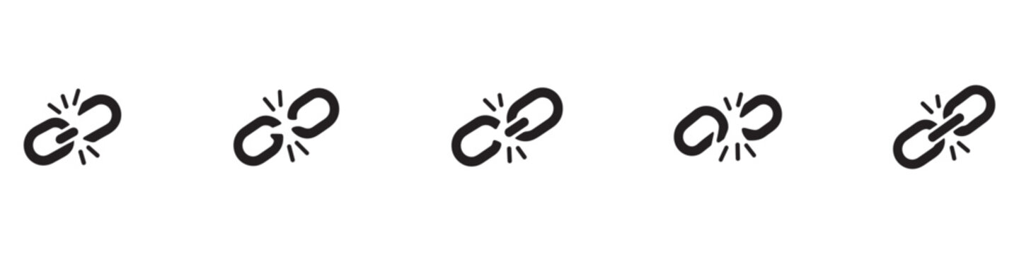 Broken chain link icons representing connection failure security risks and disconnection themes vector. Vector Illustration. EPS 10
