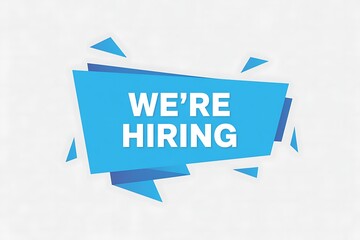 We are hiring announcement with geometric shapes and blue banner