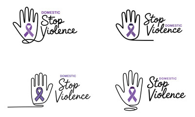 Stop domestic violence awareness  with hand symbol and purple ribbon
