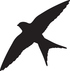 Black Silhouette of a Swift Bird in Flight with Wings Extended and Tail Forked Keywords: bird, swift, swallow, flying, flight, silhouette, black, wings, tail, also transparent background