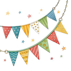 Colorful pennant chain isolated on white background. Carnival garland with flags. Festive background.