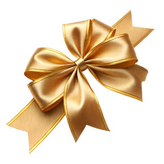 Decorative golden bow isolated on white background. Shiny gold satin ribbon. Wrapping element for Christmas gift, Valentine's, Father's and Women's day, birthday and party. Black friday