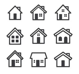 Collection of diverse outline home icons for real estate and apps.