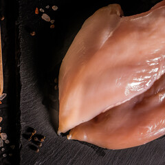 raw chicken fillet on stone background with copy space for your text