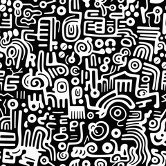Monochrome doodles seamless pattern, Black white doodle pattern, hand drawn pattern, abstract doodles pattern, line art pattern, simple pattern, minimal pattern