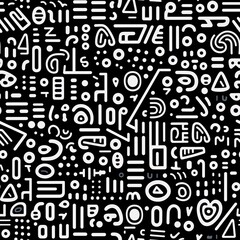 Monochrome doodles seamless pattern, Black white doodle pattern, hand drawn pattern, abstract doodles pattern, line art pattern, simple pattern, minimal pattern