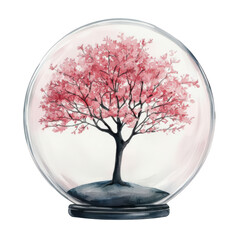 Cherry blossom tree in a snow globe isolated on transparent background