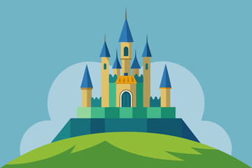 Naklejka premium Magical Castle Standing on a Hill vector illustration