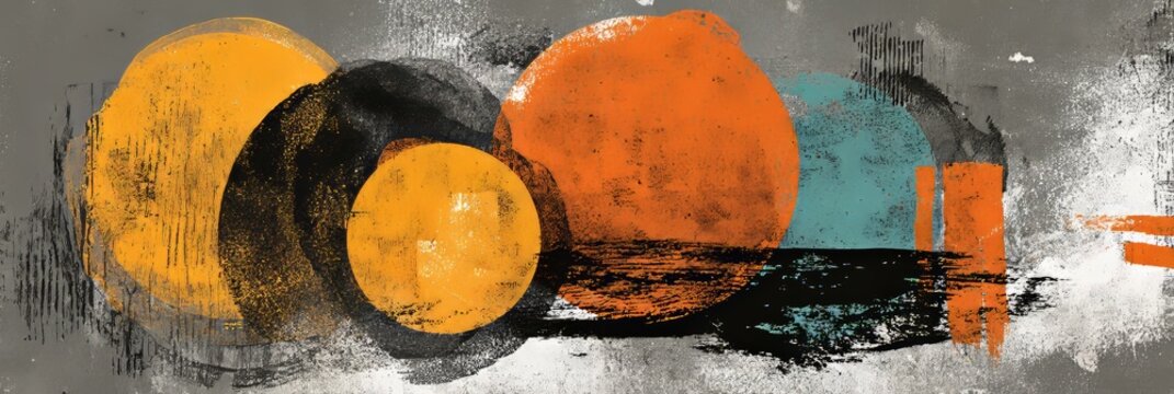 Large color blocks in contrasting dark and bright tones dominate the Christmas abstract background, which also includes asymmetric and thin textured accents, as well as vibrant orange and turquoise