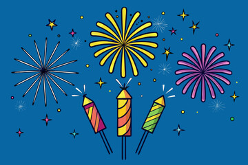 Night Sky Filled with New Year Fireworks vector illustration