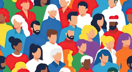 Diverse community crowd illustration representing unity, teamwork, and global connections in vibrant colors for social media engagement and marketing projects