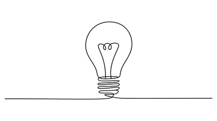 minimalist continuous line drawing of light bulb, creative idea and innovation concept, modern vector illustration for design use