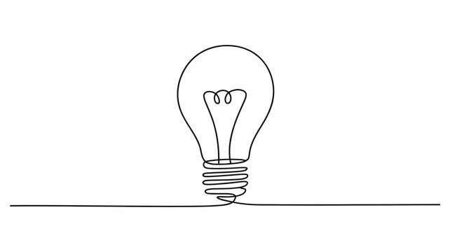 minimalist continuous line drawing of light bulb, creative idea and innovation concept, modern vector illustration for design use