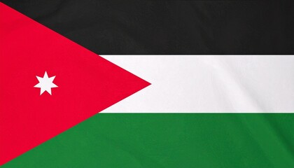 Jordan flag with black, white, green stripes and red chevron containing white seven-pointed star.