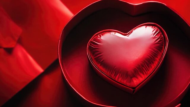 Video A decorative box in the shape of a heart placed on a bright red cloth, ideal for romantic occasions or as a thoughtful present