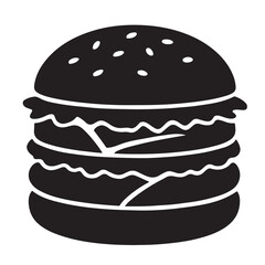 Silhouette vector of a delicious double cheeseburger with buns, patties, cheese, and lettuce