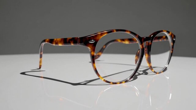 Stylish tortoiseshell glasses displayed on a white surface highlight unique design and craftsmanship in creative lighting