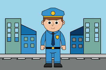 Urban Street Scene with Police Officer vector illustration