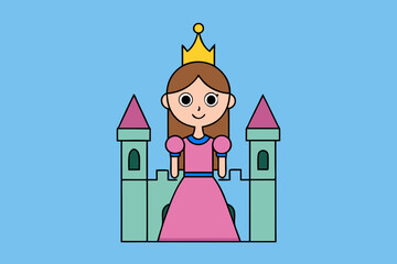 Pink Princess Castle on a Hill vector illustration