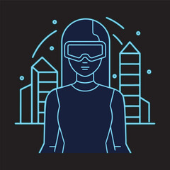 Futuristic Neon Hacker Girl In Digital Outline