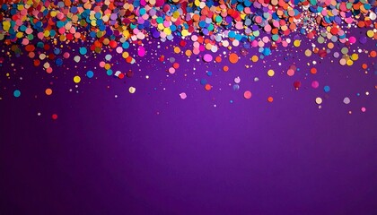 Colorful confetti scattered across top of purple background in festive, celebratory display.