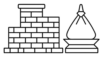 Illustration showing a brick structure with a cap and a tied bag on a tiered stand design element