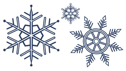 Illustration showing three snowflakes with different designs in a line on a white background