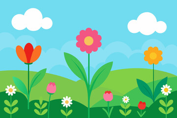 Fototapeta premium Colorful Flower Meadow in Spring vector illustration