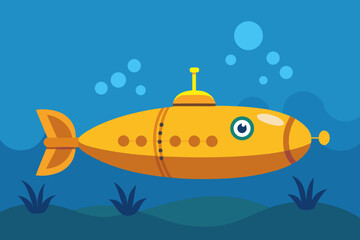 Underwater Ocean Scene with Submarine vector illustration