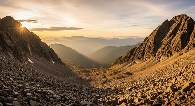 Stunning golden sunrise over majestic mountain range perfect for adventure travel campaigns and outdoor lifestyle brands inspires wanderlust and exploration - Powered by Adobe