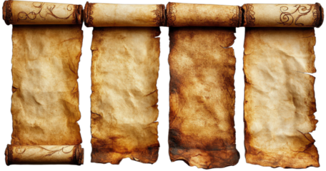 Ancient scrolls with aged and worn paper texture for historical background