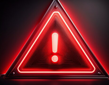 neon red warning sign exclamation triangle for alert and caution - Powered by Adobe