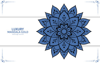 Detailed blue mandala design with elegant flourishes and a luxury background