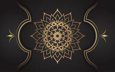 Elegant golden mandala design with ornate flourishes on a dark background